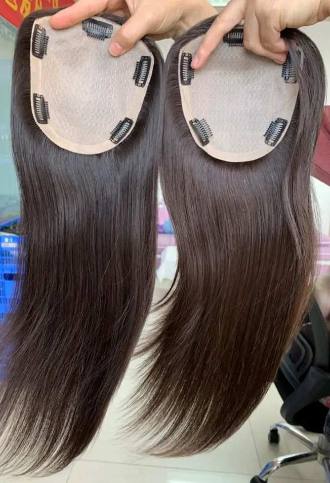 100% Premium Remy Human Hair Topper 3 x 5 inch Silk Base 18 inch 2# Black - Image 3